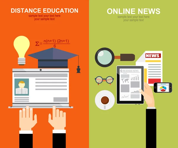 Distance education and Online news — Stock Vector