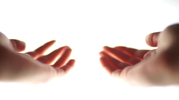 Γυναικεία Χέρια Παλάμες Πάνω Λευκό Χώρο — Αρχείο Βίντεο