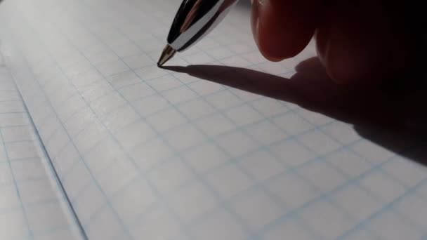 Hand Blue Pen Writes Word Plan Checkered Paper — Stock Video