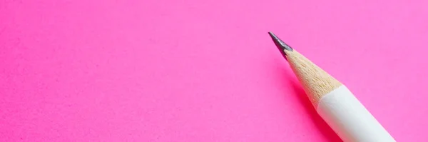 White Pencil Pink Paper Table Top View — Stock Photo, Image