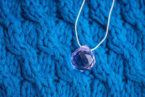 Large Pink Crystal Thread Blue Knitted Pattern — 스톡 사진