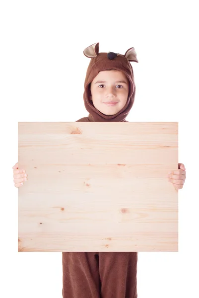 Cute little boy in a bear suit — Stock Photo, Image