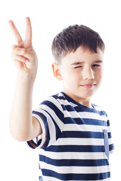 Kid shows victory sign — Stock Photo, Image