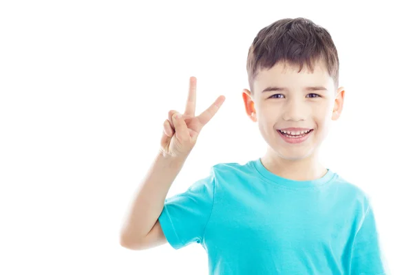 Kid shows victory sign — Stock Photo, Image