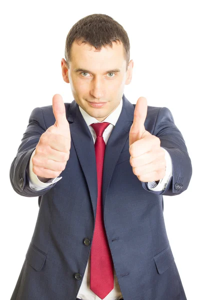 Enthusiastic businessman with thumbs up — Stock Photo, Image