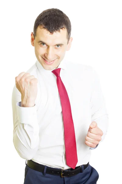 Happy businessman in a victory pose — Stock Photo, Image