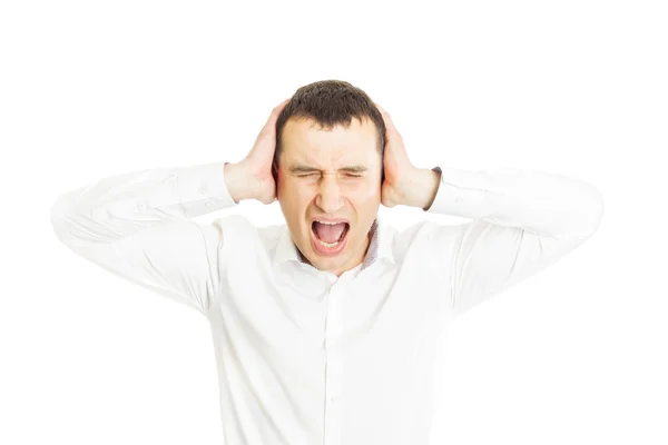 Frustrated businessman closing his ears — Stock Photo, Image