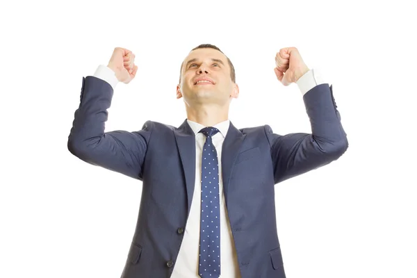 Happy businessman in a victory pose — Stock Photo, Image