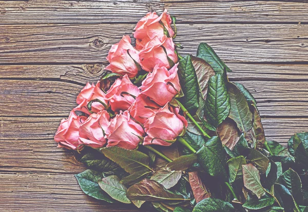 Bukett av gåva insvept rosa rosor — Stockfoto