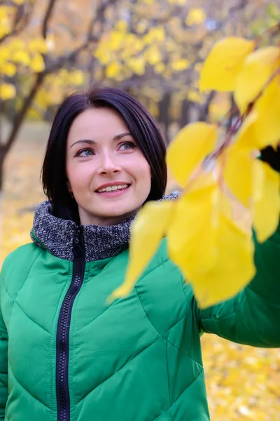 Woman reaching up into leaves of tree — Stock Photo, Image