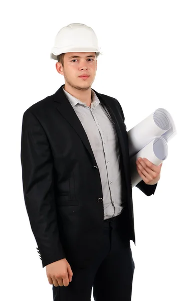 Young architect or engineer with blueprints — Stock Photo, Image