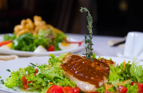 Macro Mouth Watering Dish on White Plate — Stock Photo, Image