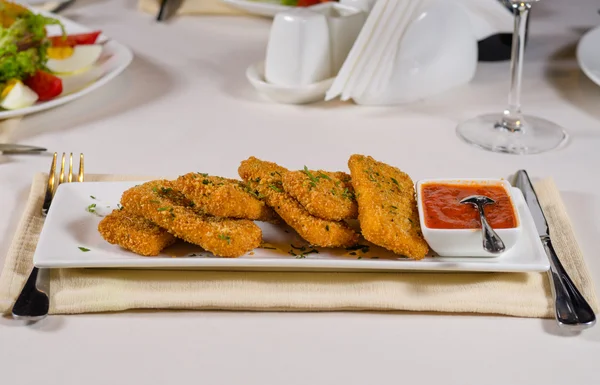 Gourmet Appetizing Recipe with Dip Sauce on Table — Stock Photo, Image