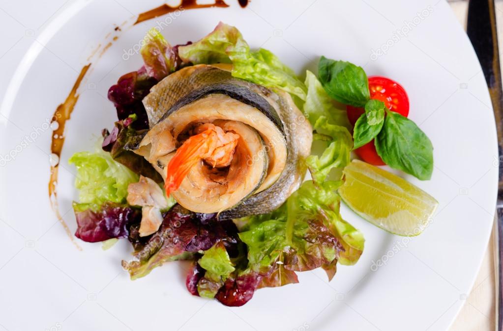 Gourmet Rolled Fish Meat with Shrimp Dish
