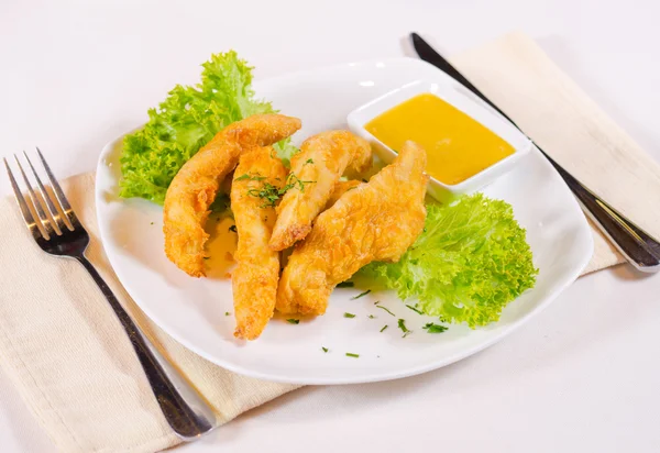 Chicken Strips with Mustard Dipping Sauce — Stock Photo, Image