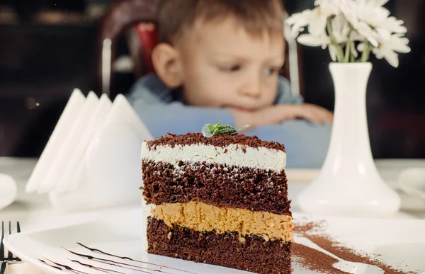 Enorme rebanada de delicioso pastel en capas — Foto de Stock