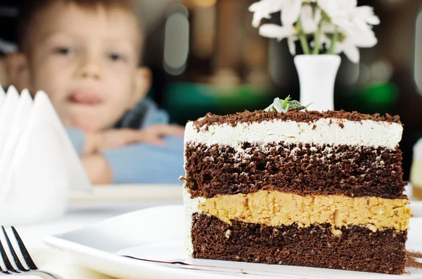 Delicious slice of layered birthday cake — Stock Photo, Image