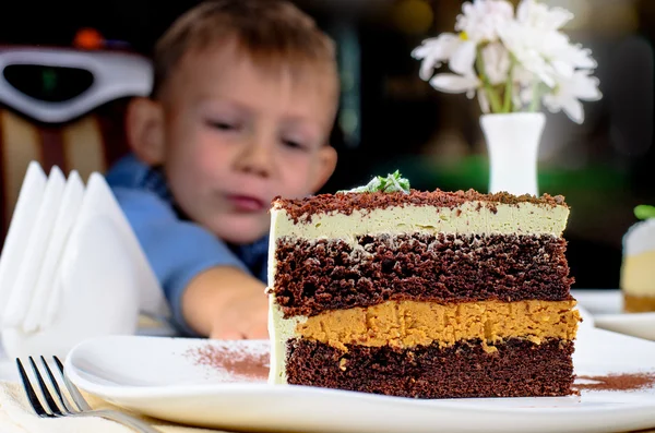 Delicious slice of layered birthday cake — Stock Photo, Image