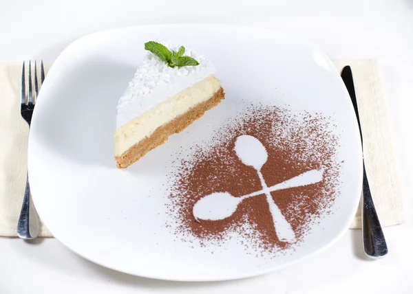 Decorative plating and presentation of cheesecake — Stock Photo, Image