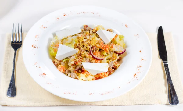 Roast meat on a bed on savory rice — Stock Photo, Image