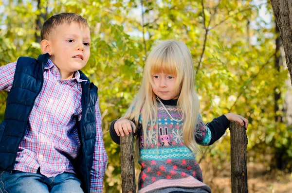 Weinig schattige kinderen in herfst mode op de tuin — Stockfoto
