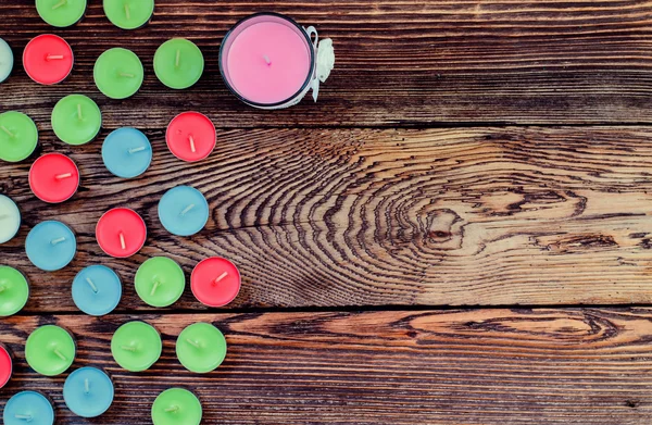 Colorful Candles on Wooden Background — Stock Photo, Image