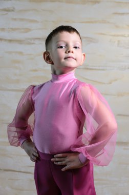 Boy Wearing Pink Dance Outfit Posing in Studio clipart