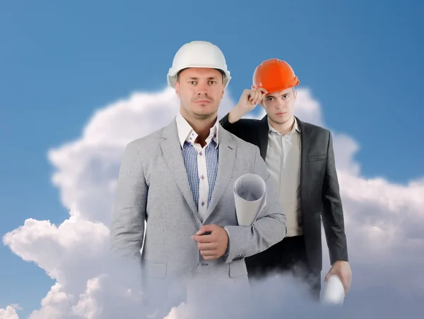 Two Male Engineers on Clouds Looking at Camera — Stock Photo, Image