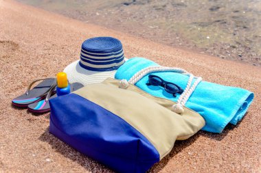 Beach gear on a sandy tropical beach