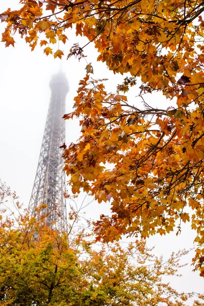 Wieża Eiffla, Paryż w mglisty jesienny dzień — Zdjęcie stockowe