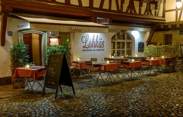 France, Strasbourg October 30, 2015 :Night street cafe in Strasbourg — Stock Photo, Image