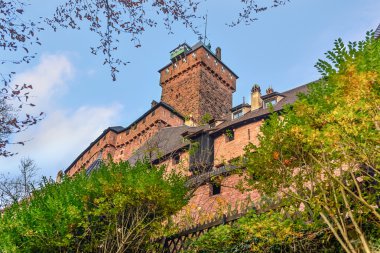 View of an old castle of Haut-Koenigsbourg or fortress on a hilltop