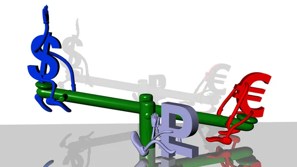 Concept de fluctuations globales du Forex Trading entre deux devises les plus échangées - Dollar américain, Rouble russe et Euro — Photo