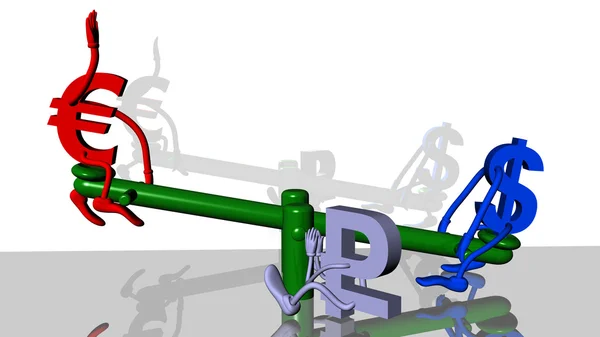 Έννοια της παγκόσμια Forex διαπραγμάτευση διακυμάνσεις μεταξύ δύο πιο διαπραγματεύσιμα νομίσματα - αμερικανικό δολάριο, το Ρωσικό Ρούβλι και ευρώ — Φωτογραφία Αρχείου