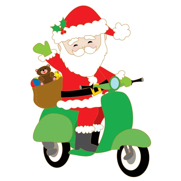 Santa su scooter — Vettoriale Stock