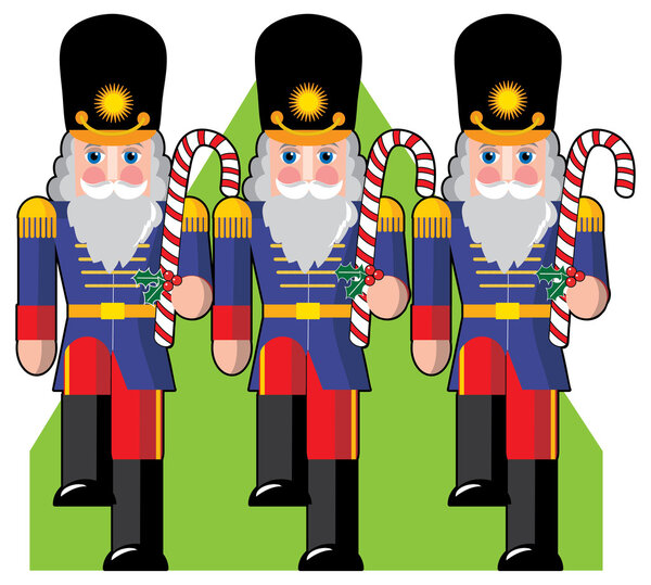 Toy soldiers marching in a row holding candy