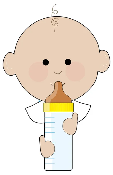 Baby boy holding his bottle — Stock Vector