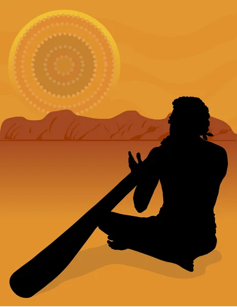 Aboriginal playing a didgeridoo — Stock Vector