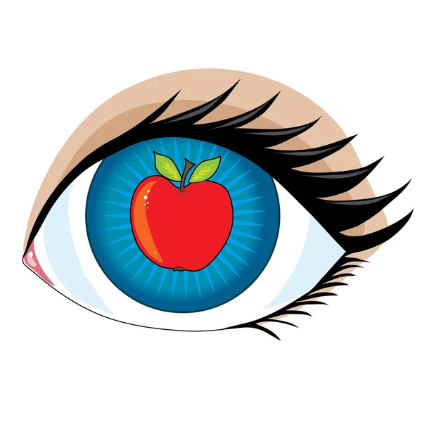 Una mela nel centro di un occhio — Vettoriale Stock