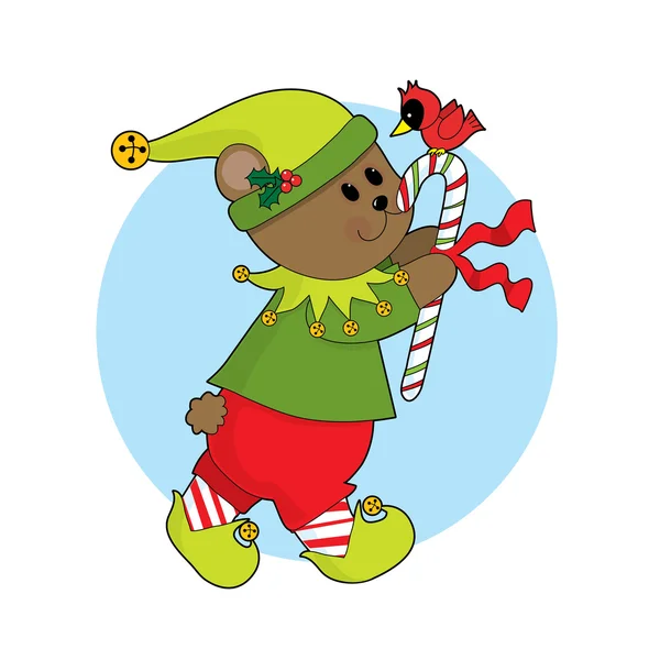 Christmas bear carrying a candy — Stock Vector