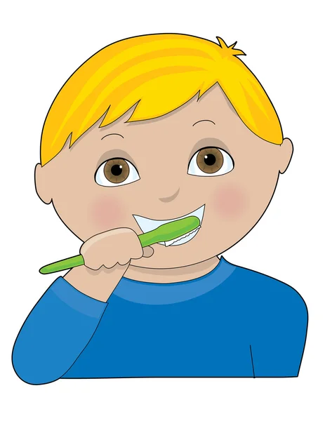 Un niño pequeño cepillándose los dientes — Vector de stock