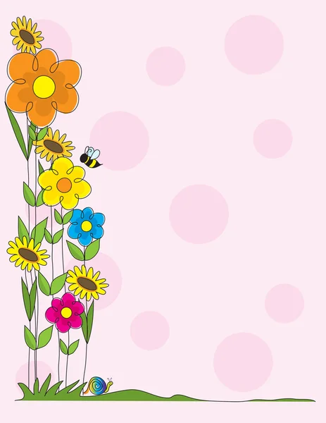Spring garden with a bee and a snail — Stock Vector