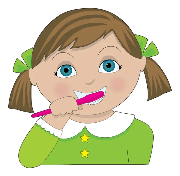 Klein meisje poetsen haar tanden — Stockvector