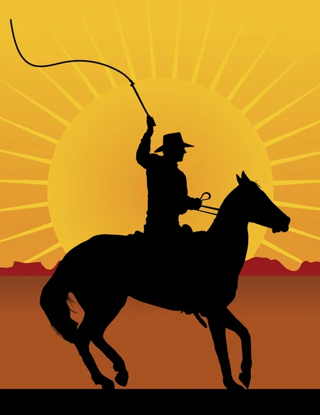 Horseman on sunset background — Stock Vector