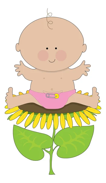 Baby boy on  sunflower — Stock Vector