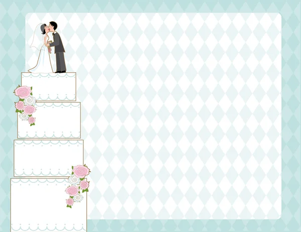 Pastel de boda con novia y novio — Vector de stock