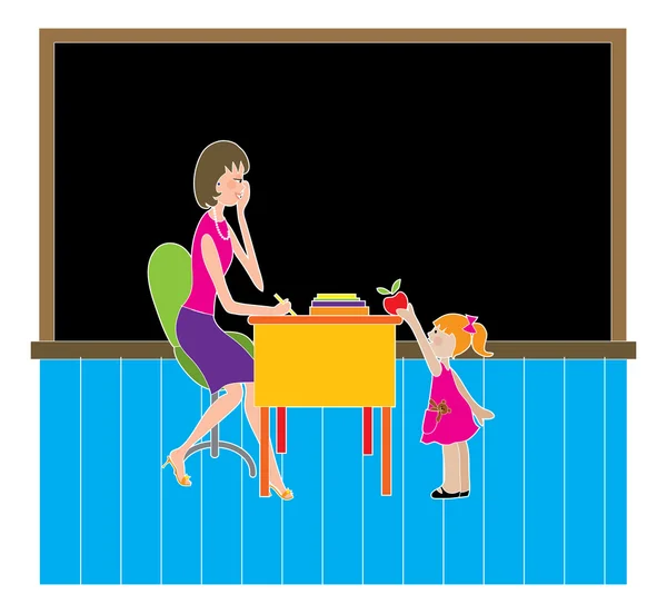 Kleines Mädchen und ihr Lehrer — Stockvektor