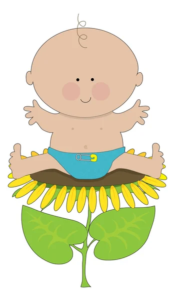 Babyjongen op zonnebloem — Stockvector