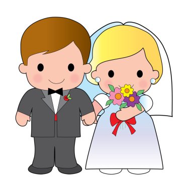 sevimli bir damat ve gelin çizimi