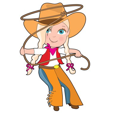 Genç bir kız bir cowgirl gibi giyindi